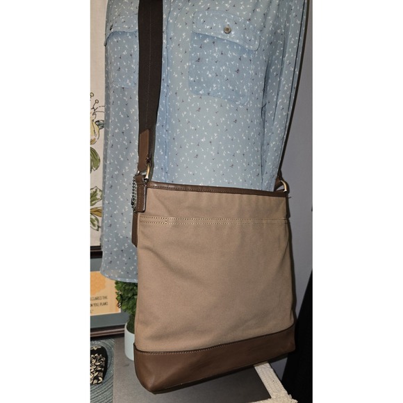 COACH KHAKI BROWN CAMDEN CANVAS ZIP TOP CROSSBODY (F70820) EXCELLENT CONDITION - Picture 3 of 16